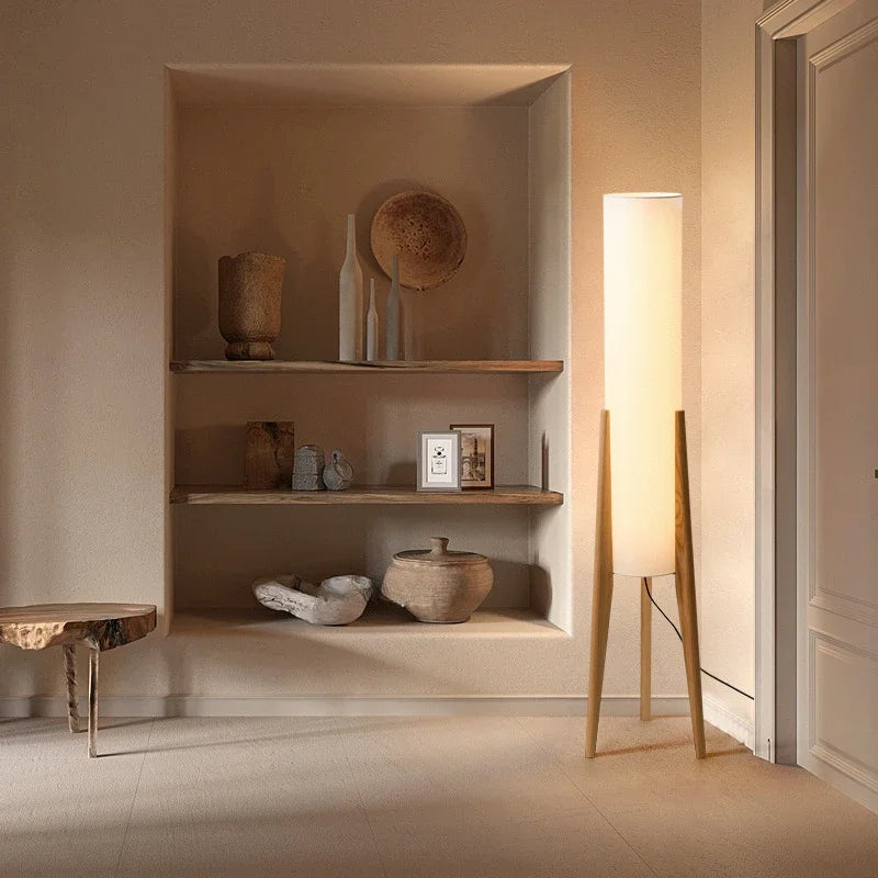 Japanese Retro Wabi Sabi Solid Wood Floor Lamp E27 Decor - Chic & Cheery Shopping