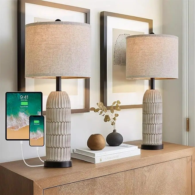 Modern Farmhouse Table Lamp Set of 2 with USB Ports - Chic & Cheery Shopping