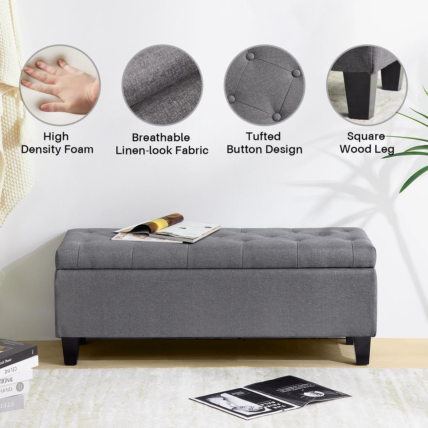 Redlife 42 Inch Tufted Storage Ottoman Bench for Home - Chic & Cheery Shopping