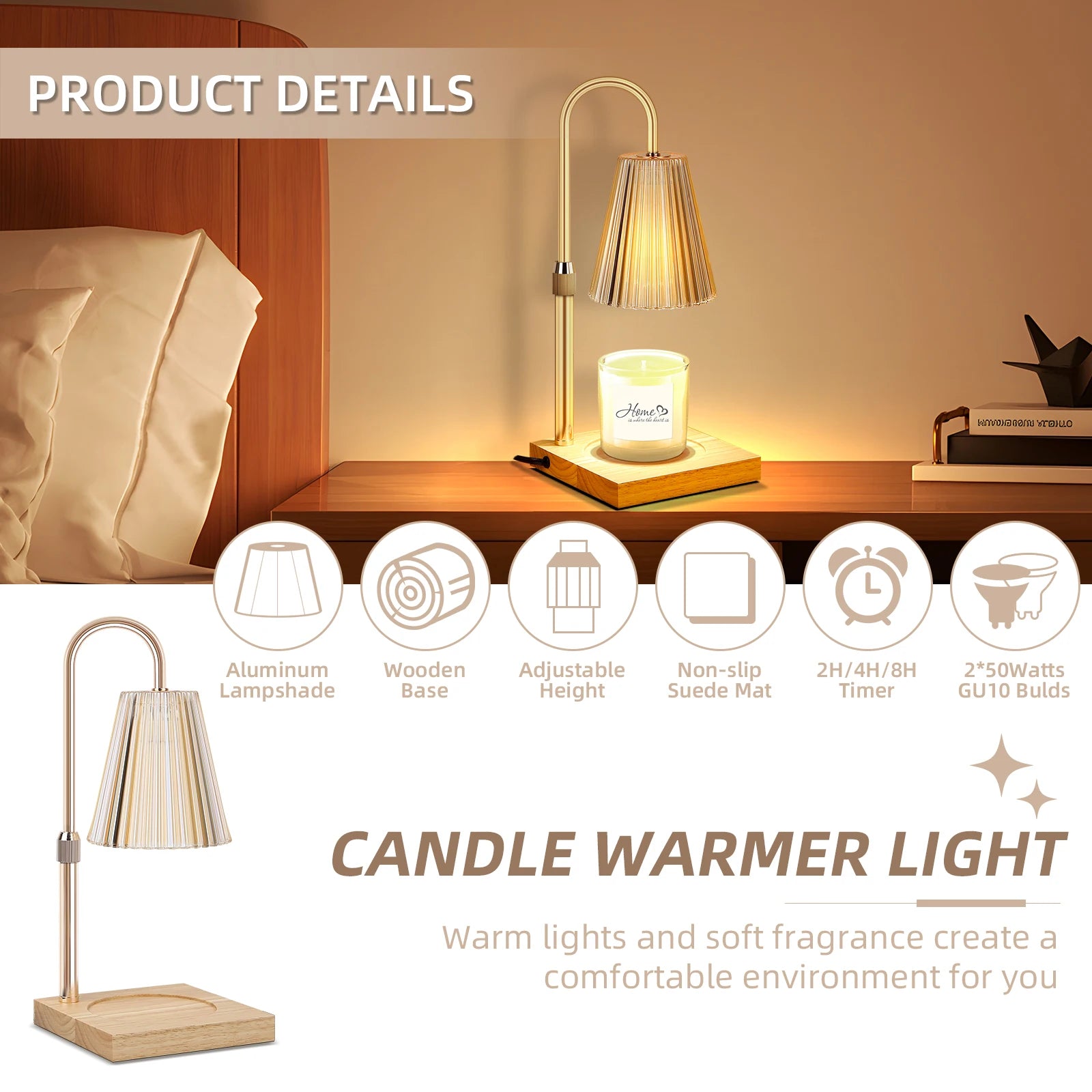 Adjustable Height Candle Heating Lamp with Timer and Dimmable Light - Chic & Cheery Shopping
