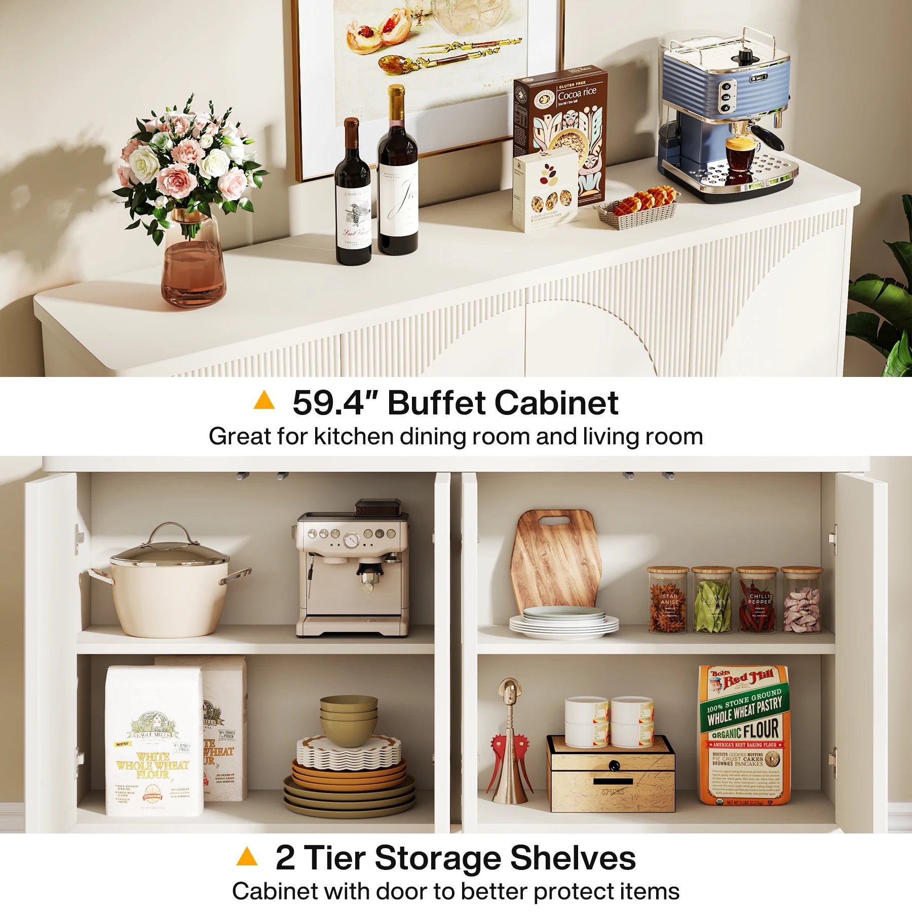 Tribesigns White Buffet Cabinet Sideboard Storage Doors - Chic & Cheery Shopping