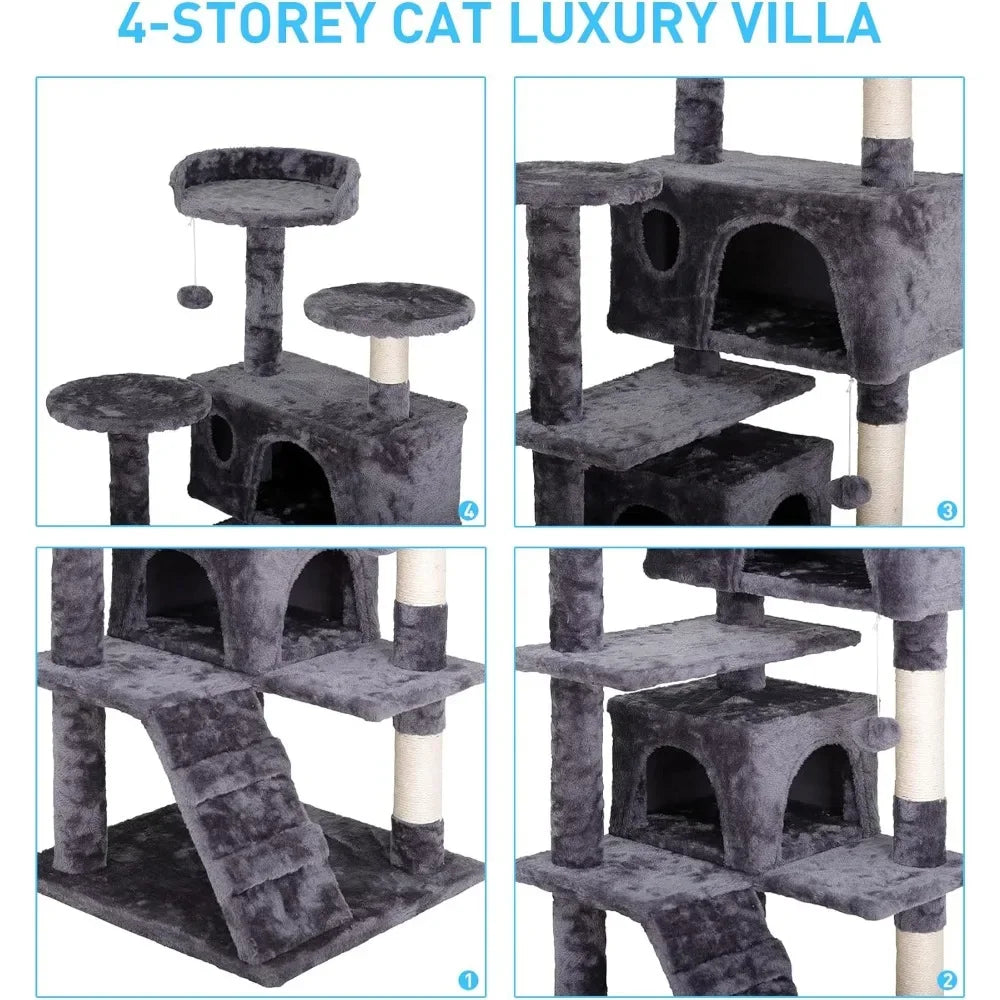54 Inch Multi-Level Cat Tree Tower Condo with Scratching Posts - Chic & Cheery Shopping