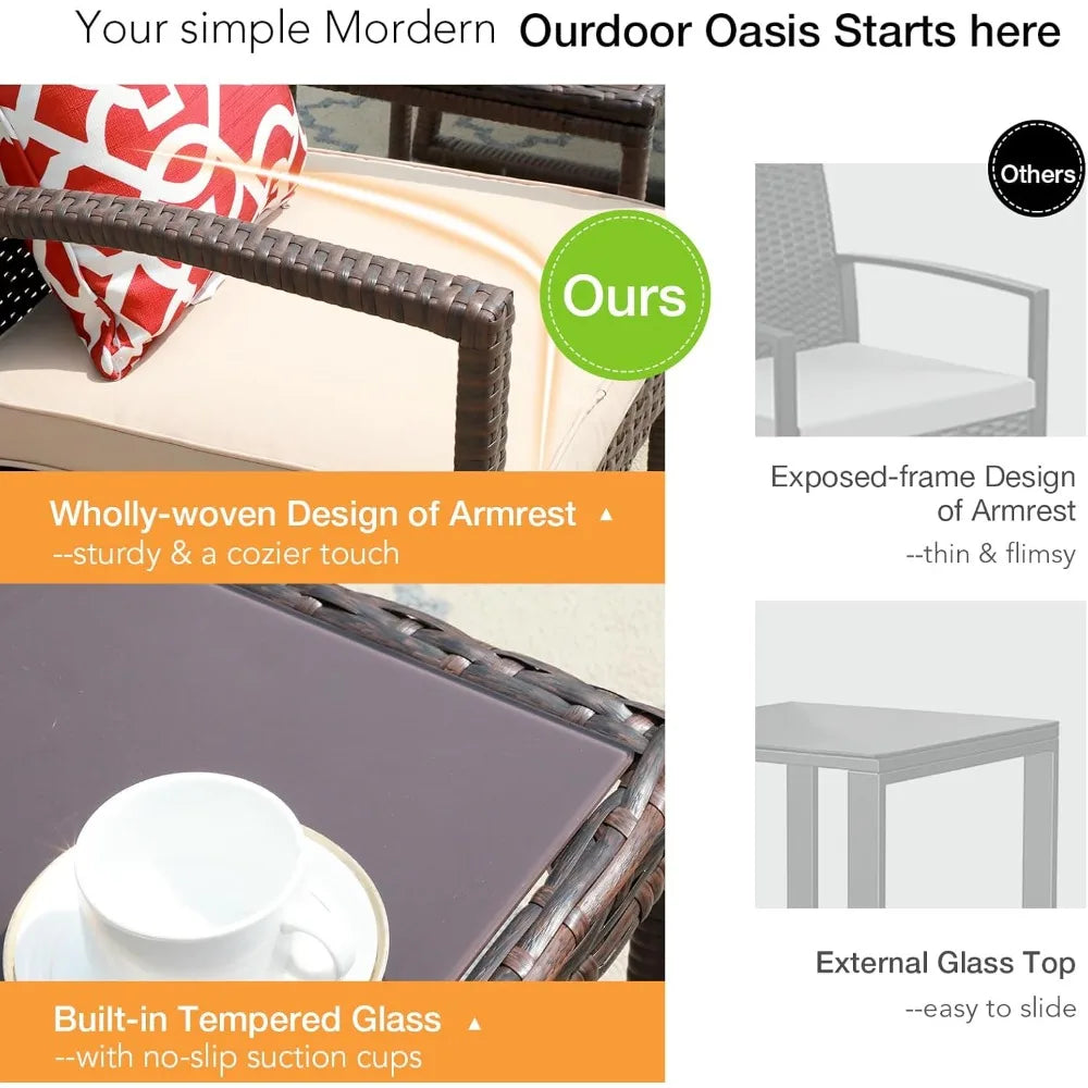 3 Piece Outdoor Wicker Patio Furniture Conversation Set - Chic & Cheery Shopping