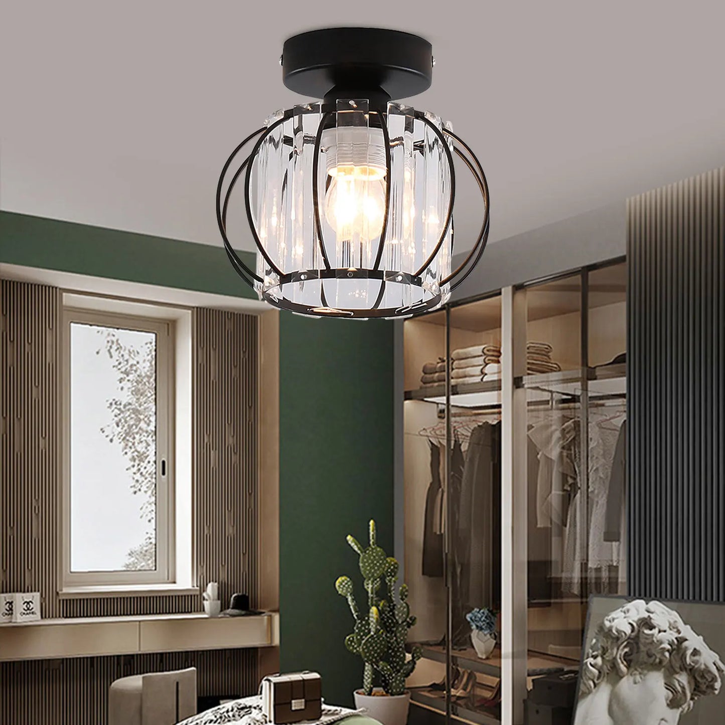 Black Modern Crystal Flush Mount Ceiling Light Fixture - Chic & Cheery Shopping