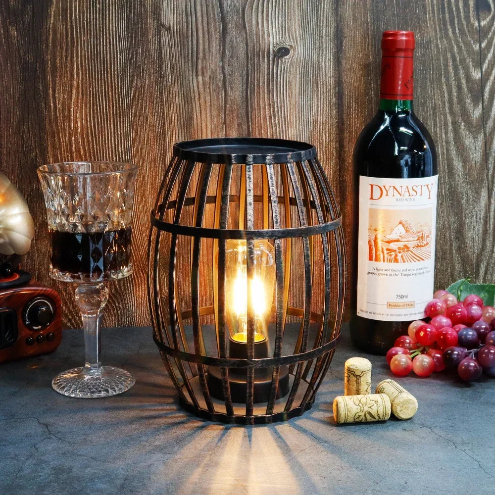Decorative Cordless Metal Wine Barrel Lamp with Timer - Chic & Cheery Shopping