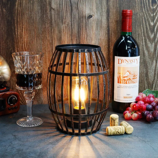 Decorative Cordless Metal Wine Barrel Lamp with Timer - Chic & Cheery Shopping