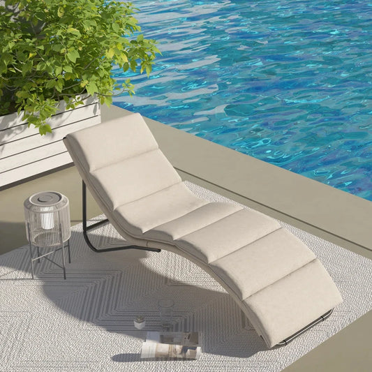 Outdoor Chaise Lounge Sunbathing Chair with Wicker Cushion - Chic & Cheery Shopping