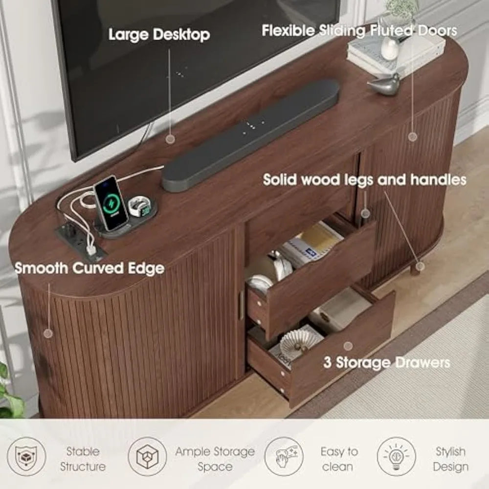 59 Inch Mid Century Modern TV Stand with Charging Station - Chic & Cheery Shopping