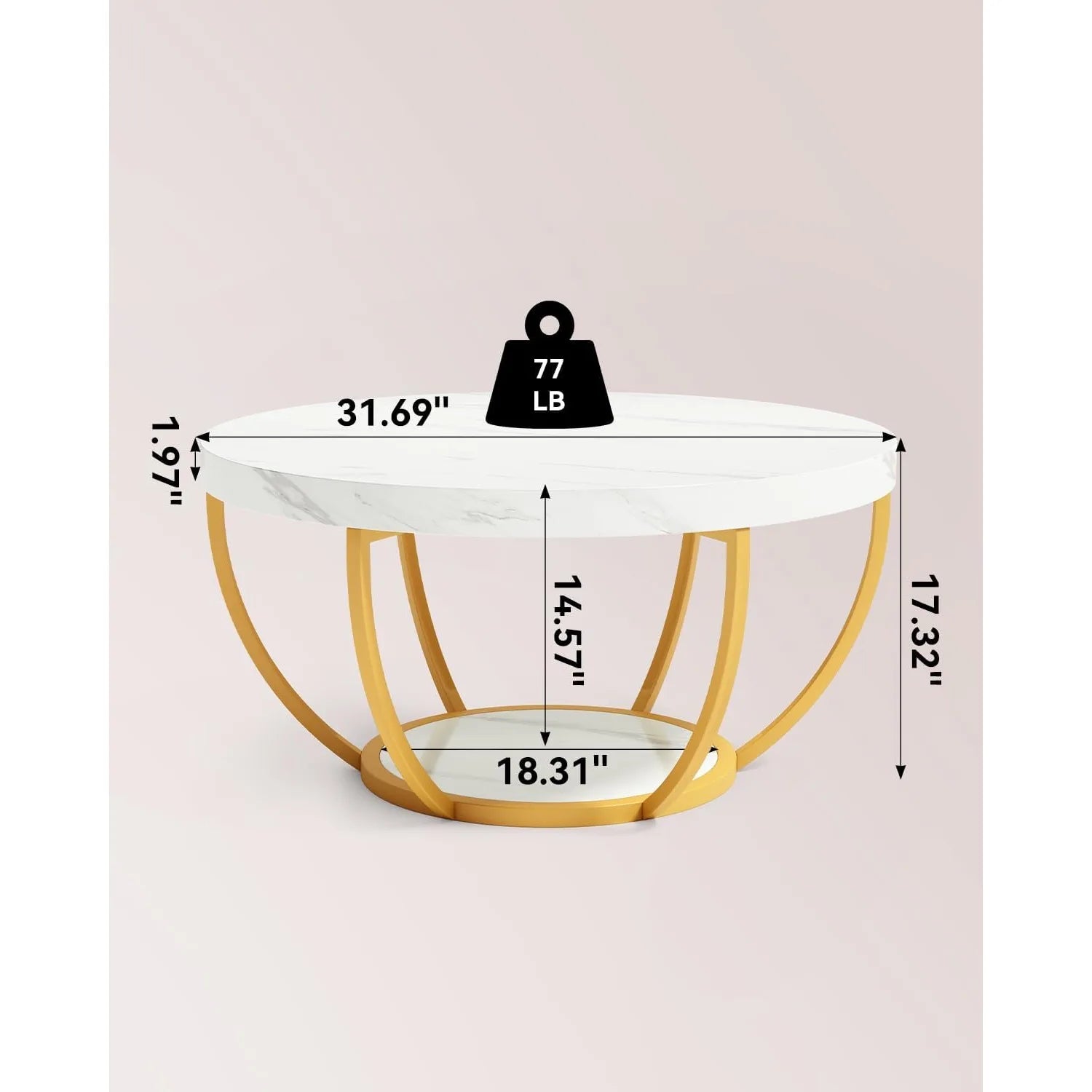 32 Inch Marble Coffee Table with Golden Metal Legs - Chic & Cheery Shopping