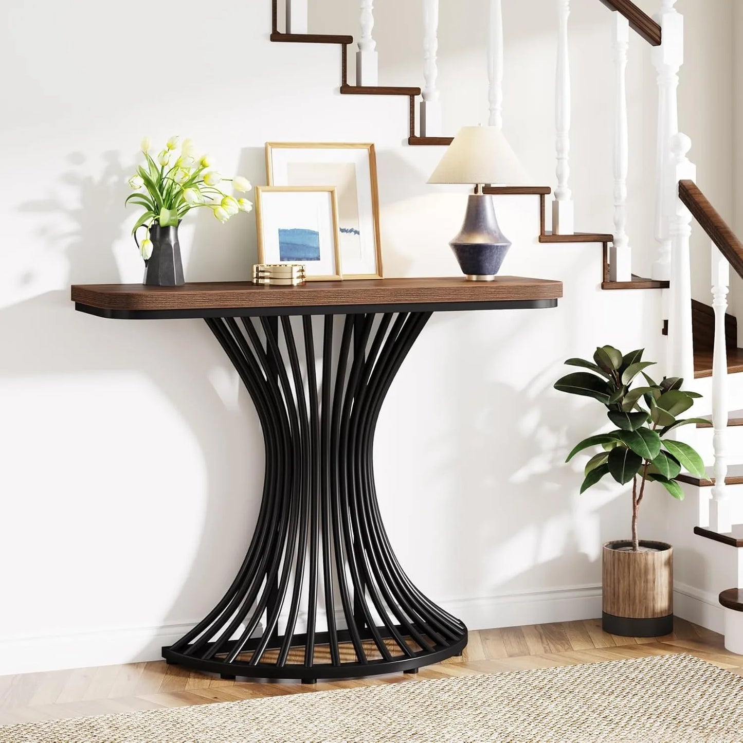 Industrial 39 Inch Console Table with Geometric Metal Base - Chic & Cheery Shopping