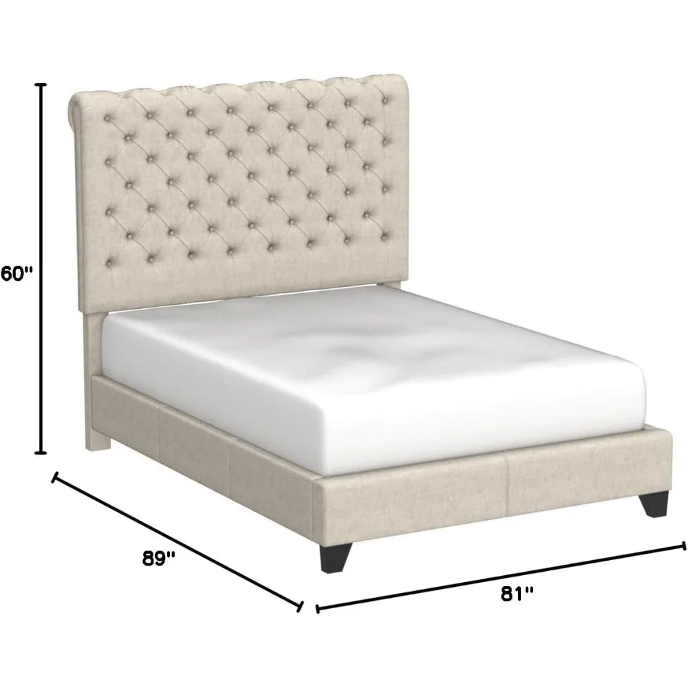 Rosevera King Beige Upholstered Bed Frame with Luxurious Headboard - Chic & Cheery Shopping