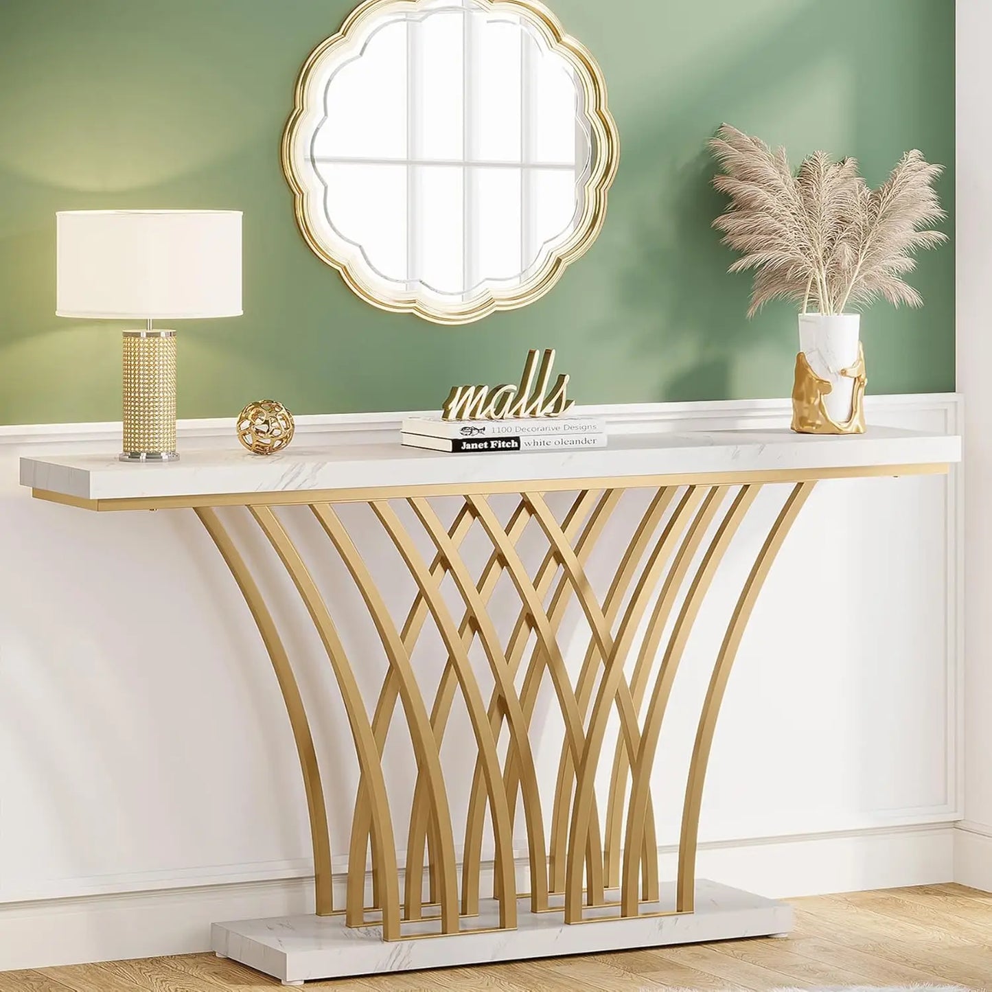 Modern 59 Inch Gold Console Table for Entryway and Living Room - Chic & Cheery Shopping
