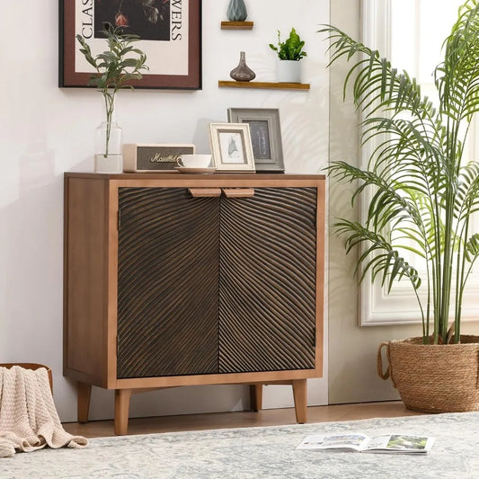 Carved Wood Accent Cabinet with Vintage Textured Doors - Chic & Cheery Shopping