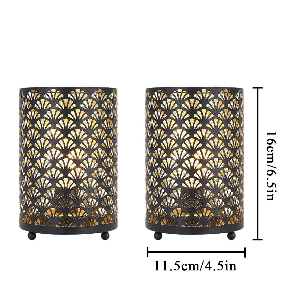 2Pcs Black Metal LED Lanterns for Indoor Outdoor Decor - Chic & Cheery Shopping