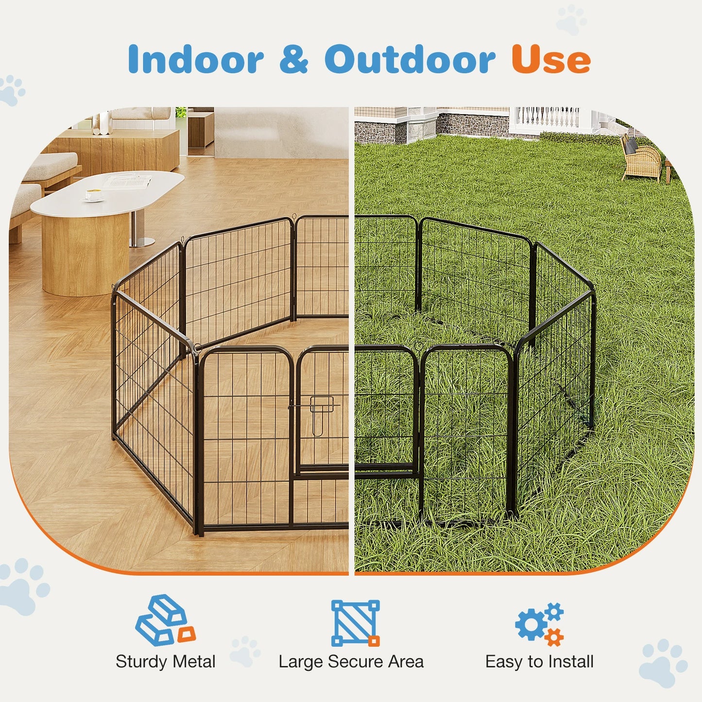 JHK 8 Panel Heavy Duty Dog Playpen for Indoor and Outdoor Use - Chic & Cheery Shopping