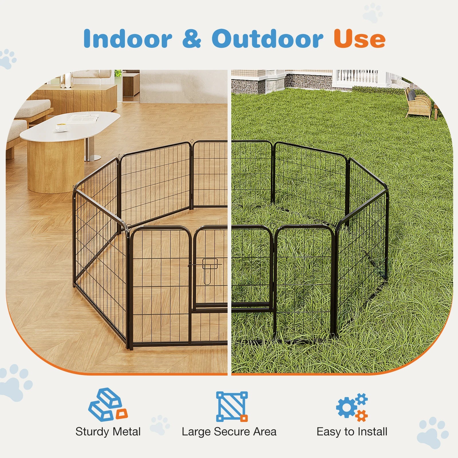 JHK 8 Panel Heavy Duty Dog Playpen for Indoor and Outdoor Use - Chic & Cheery Shopping