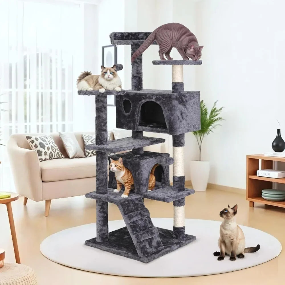 54 Inch Multi-Level Cat Tree Tower Condo with Scratching Posts - Chic & Cheery Shopping