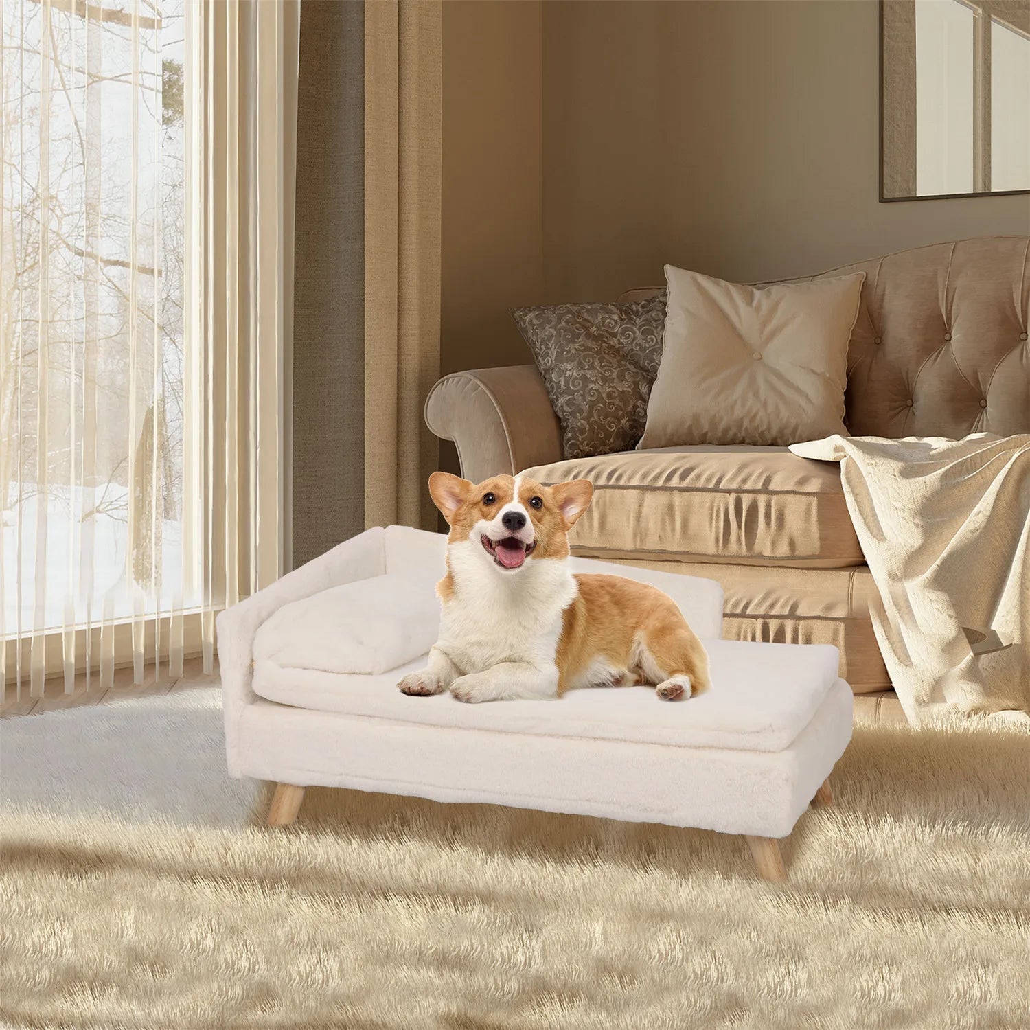 Elevated Nordic Pet Bed with Cozy Waterproof Pad - Chic & Cheery Shopping