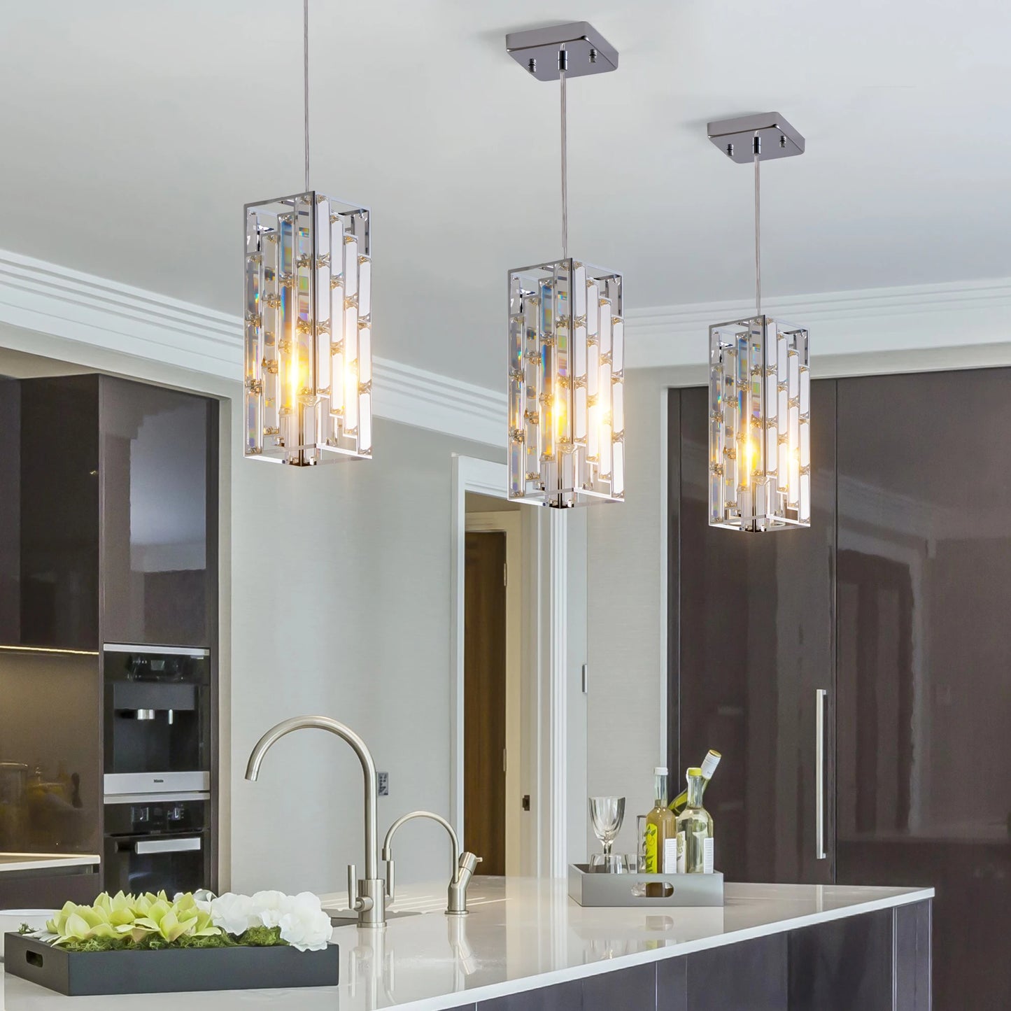Modern Crystal Pendant Light 3 Pack Adjustable Ceiling Lamp - Chic & Cheery Shopping