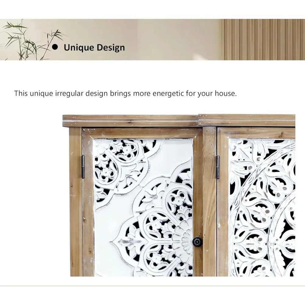 Four Door Carved Accent Cabinet With Adjustable Shelves - Chic & Cheery Shopping