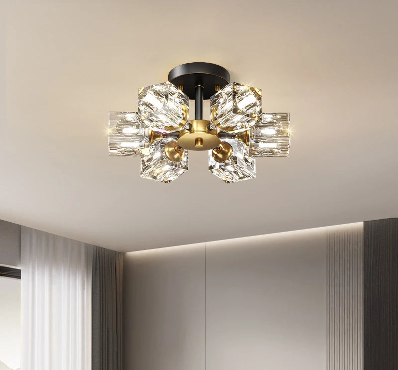 Gold Modern Crystal Chandelier Semi Flush Mount Light Fixture - Chic & Cheery Shopping