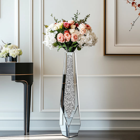 Tall Crushed Diamond Floor Vase for Modern Home Decor - Chic & Cheery Shopping