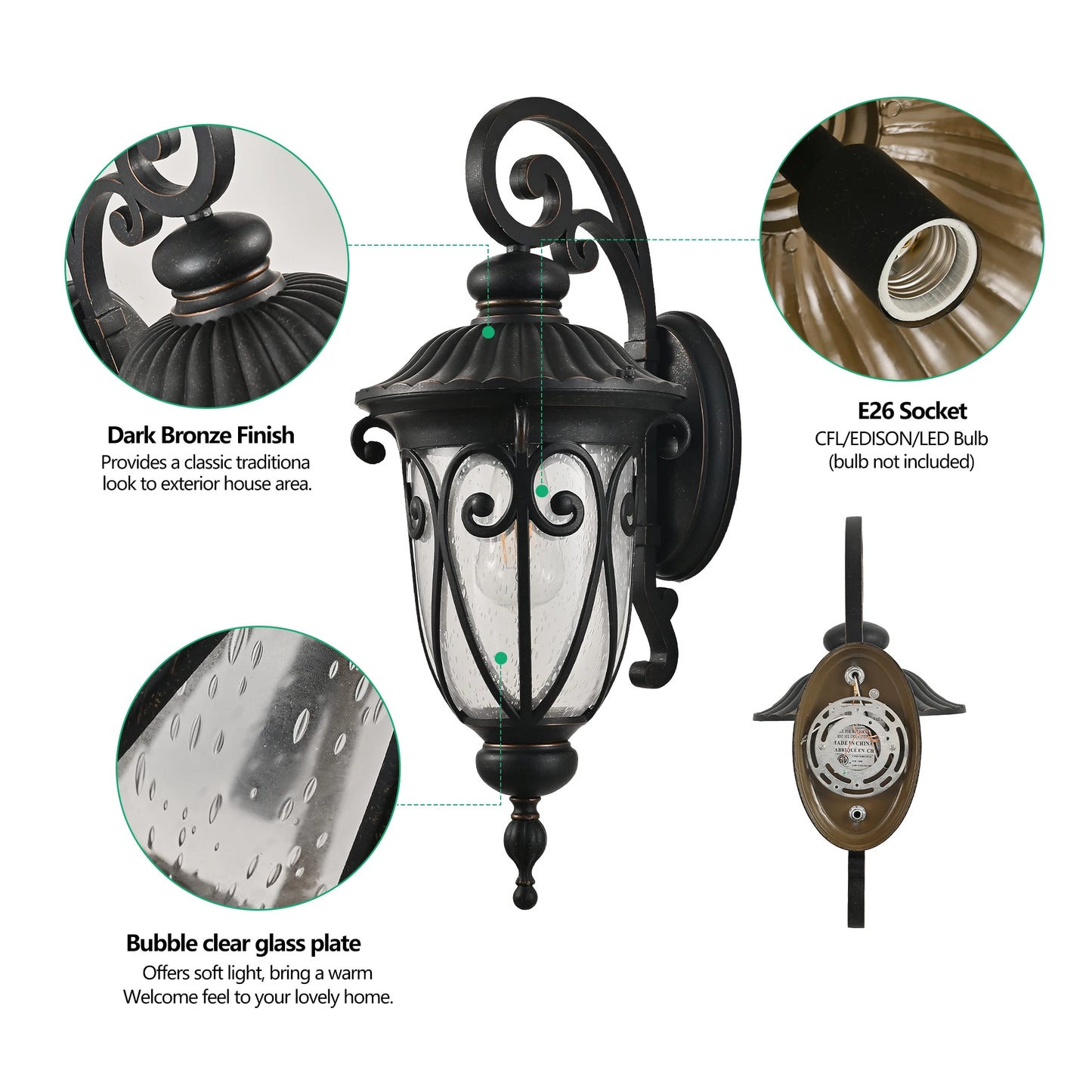 Classic Black Outdoor Wall Lantern with Bubble Glass - Chic & Cheery Shopping