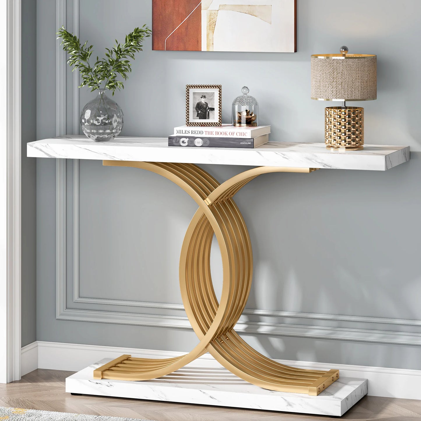 Tribesigns Modern Gold Entryway Table with Faux Marble Top - Chic & Cheery Shopping