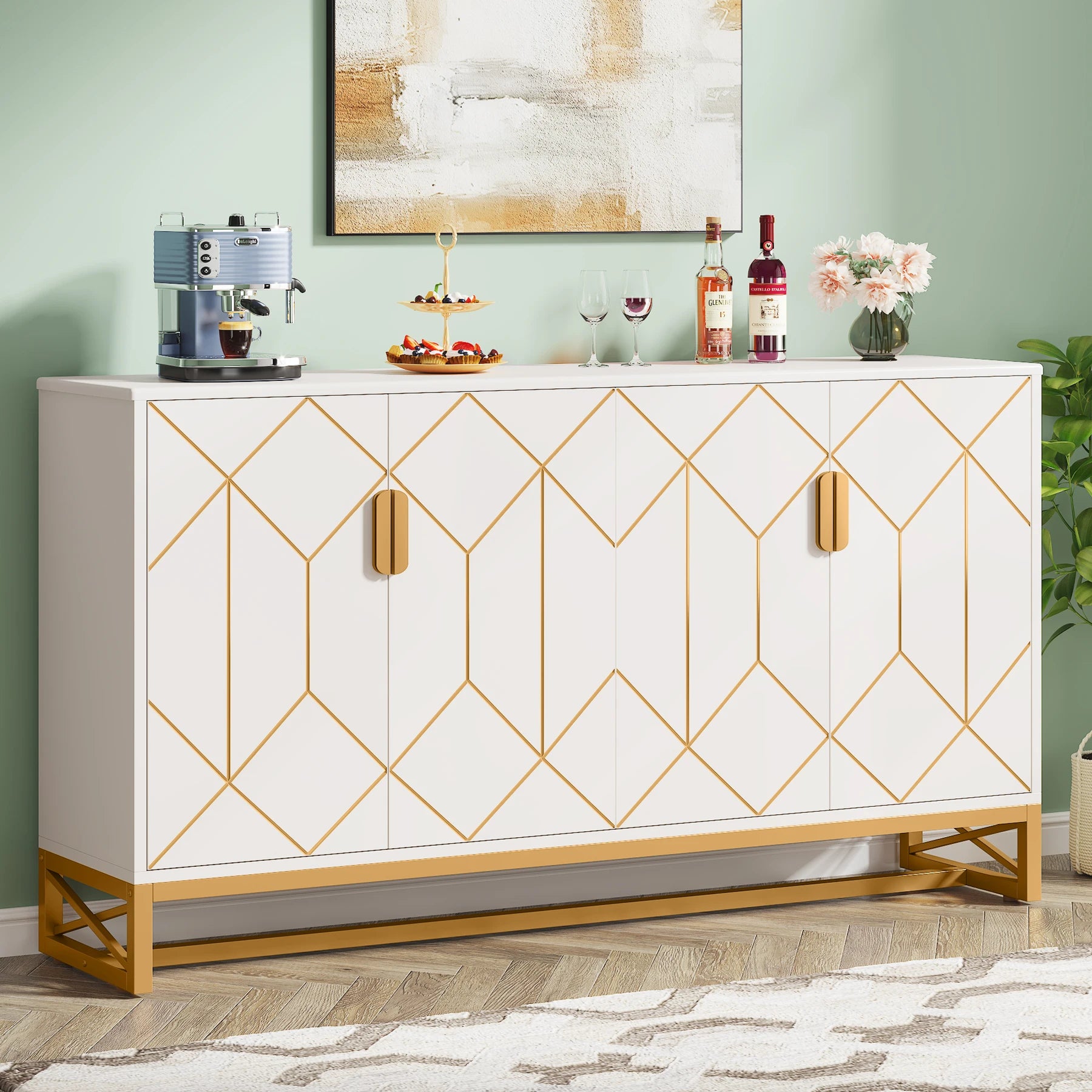 Tribesigns 59 Inch White Gold Buffet Cabinet with Storage - Chic & Cheery Shopping