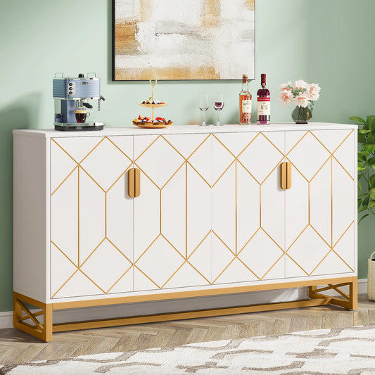 Tribesigns 59 Inch White Gold Buffet Cabinet with Storage - Chic & Cheery Shopping