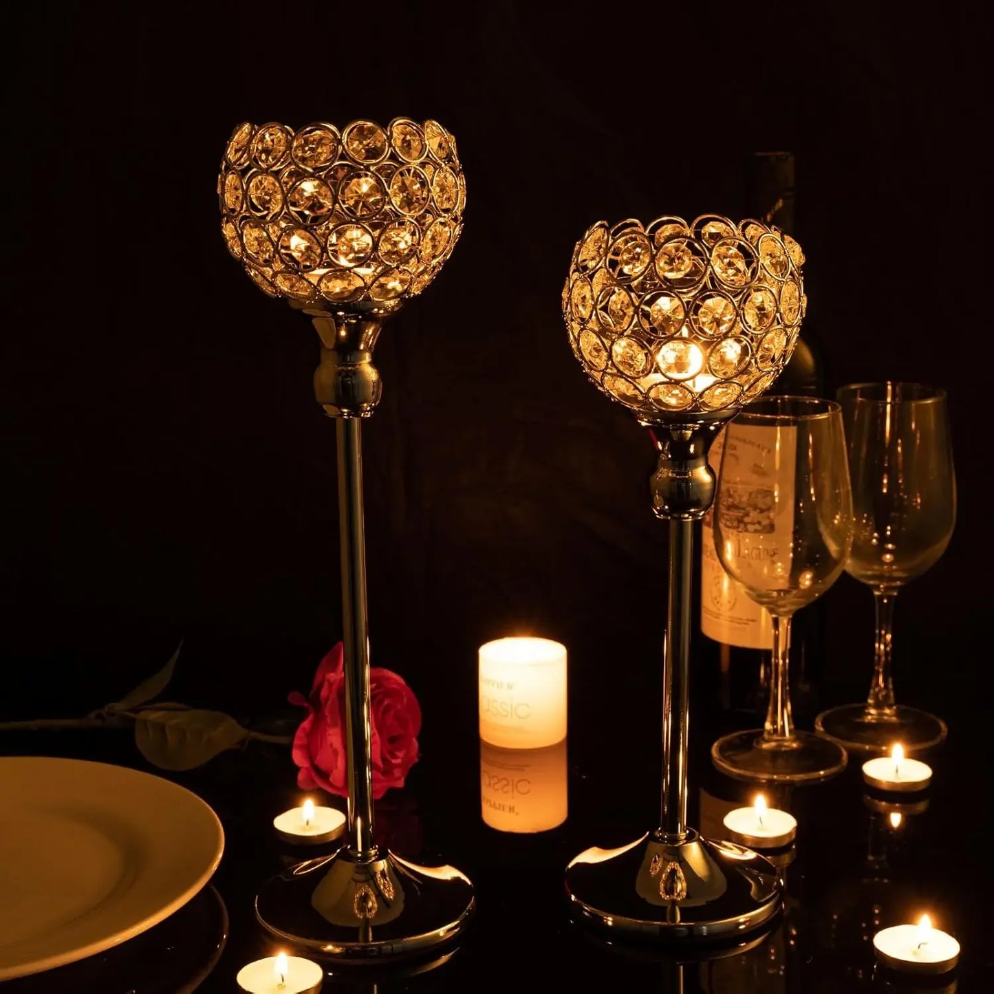 Gold Crystal Candle Holders Set of 2 for Elegant Decor - Chic & Cheery Shopping