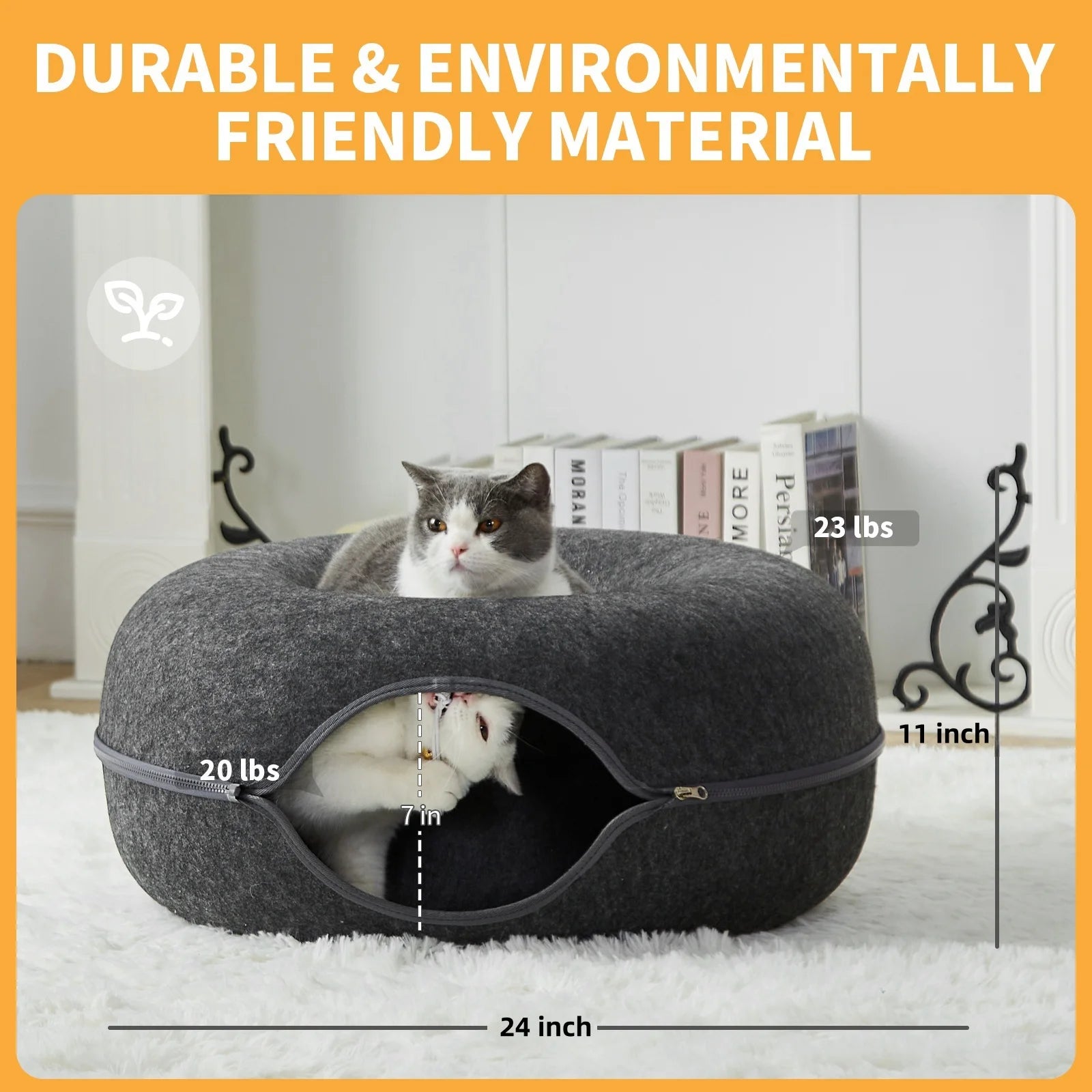 Large 24 Inch Donut Cat Bed with Detachable Wool Tunnel - Chic & Cheery Shopping