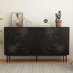 Four Door Carved Accent Cabinet With Adjustable Shelves - Chic & Cheery Shopping