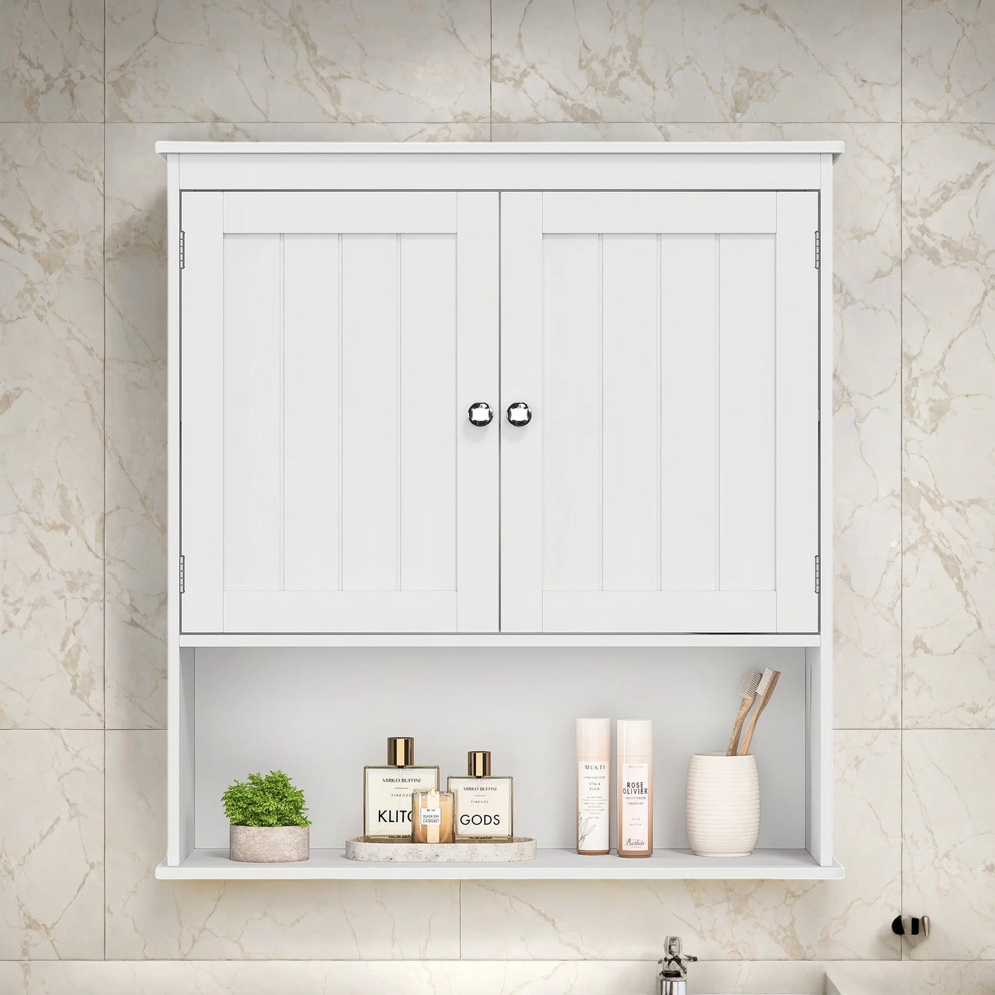 White Wall Mounted Bathroom Cabinet with Adjustable Shelf - Chic & Cheery Shopping