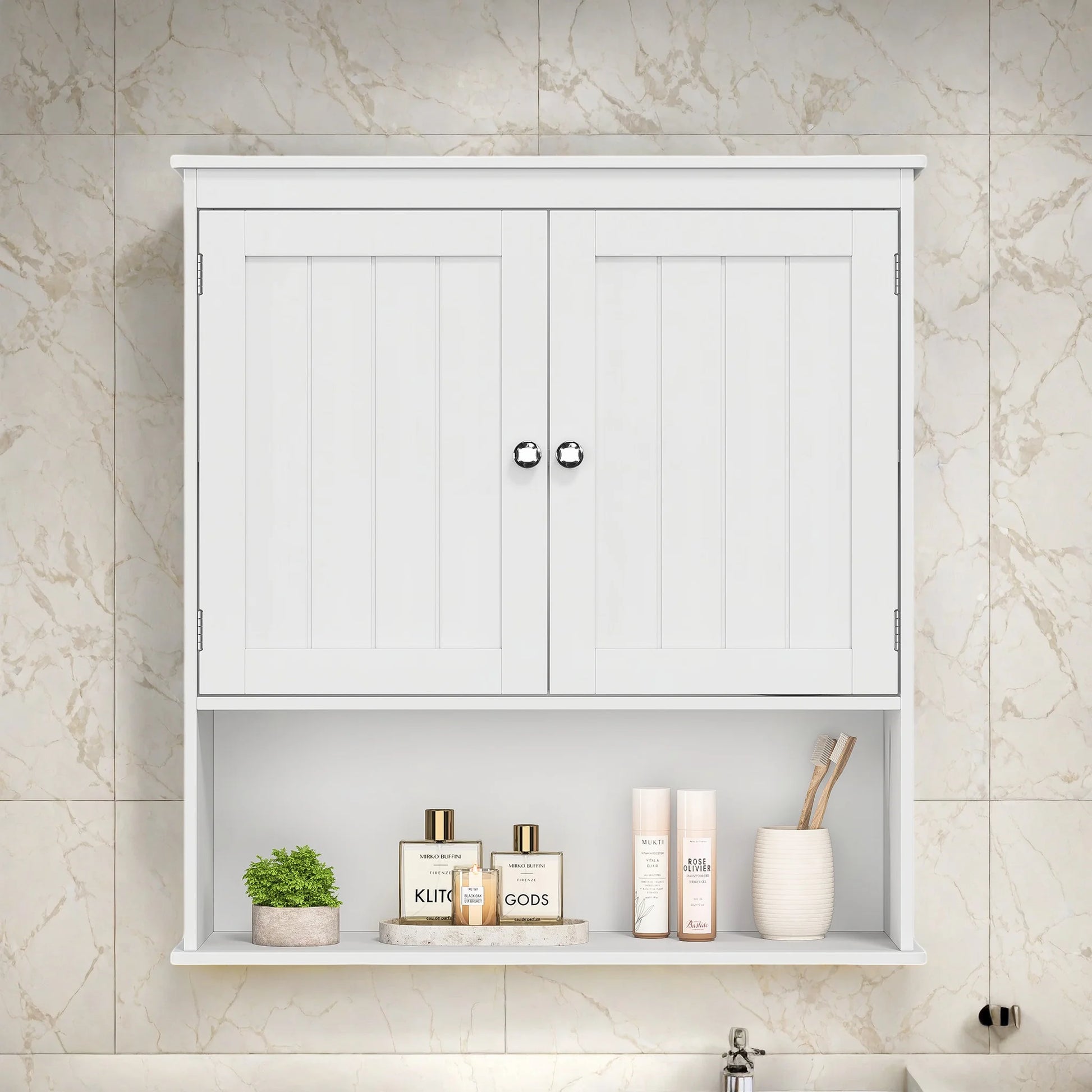 White Wall Mounted Bathroom Cabinet with Adjustable Shelf - Chic & Cheery Shopping