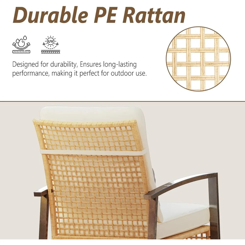 3 Piece Outdoor Rocking Chair Set with Glass Table and Pillow - Chic & Cheery Shopping