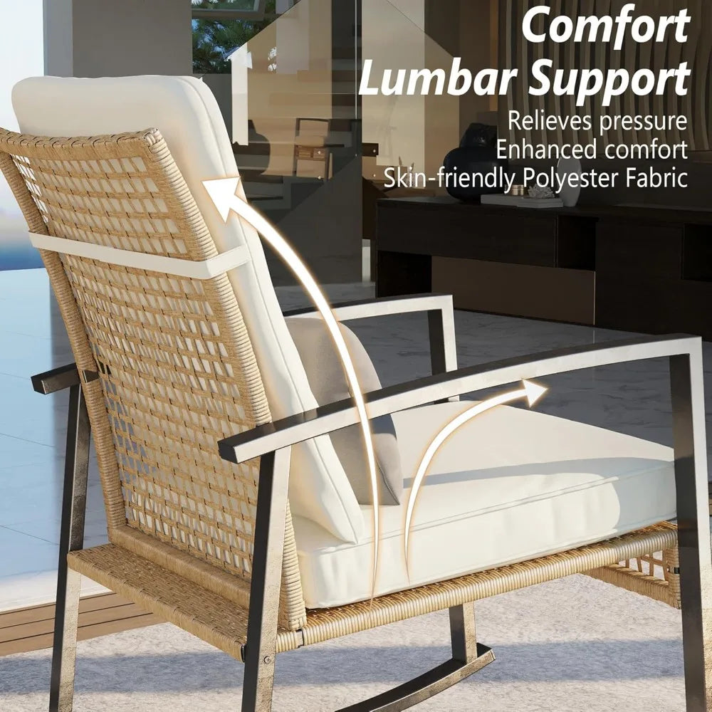 3 Piece Outdoor Rocking Chair Set with Glass Table and Pillow - Chic & Cheery Shopping