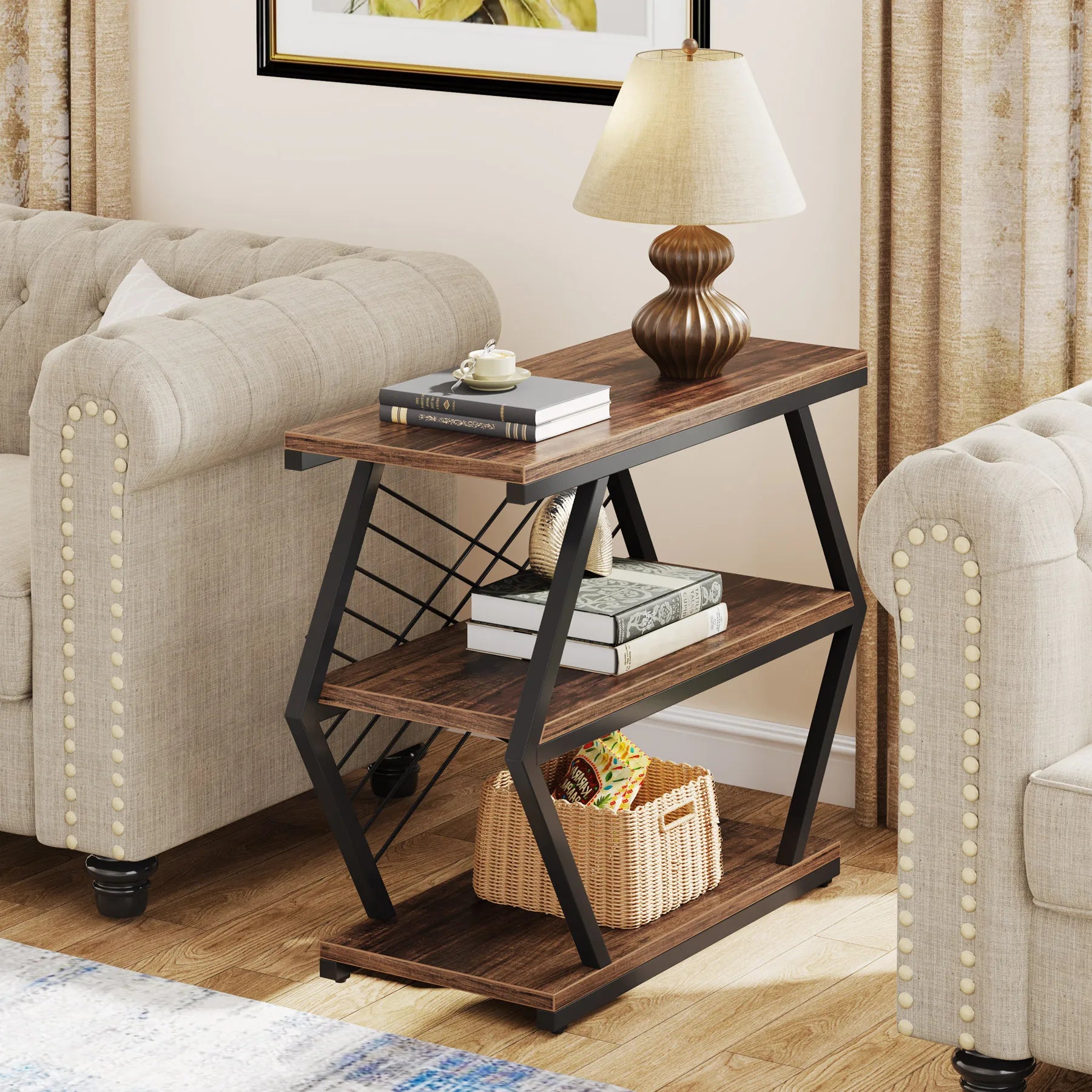Tribesigns Industrial End Table with 3 Storage Shelves - Chic & Cheery Shopping