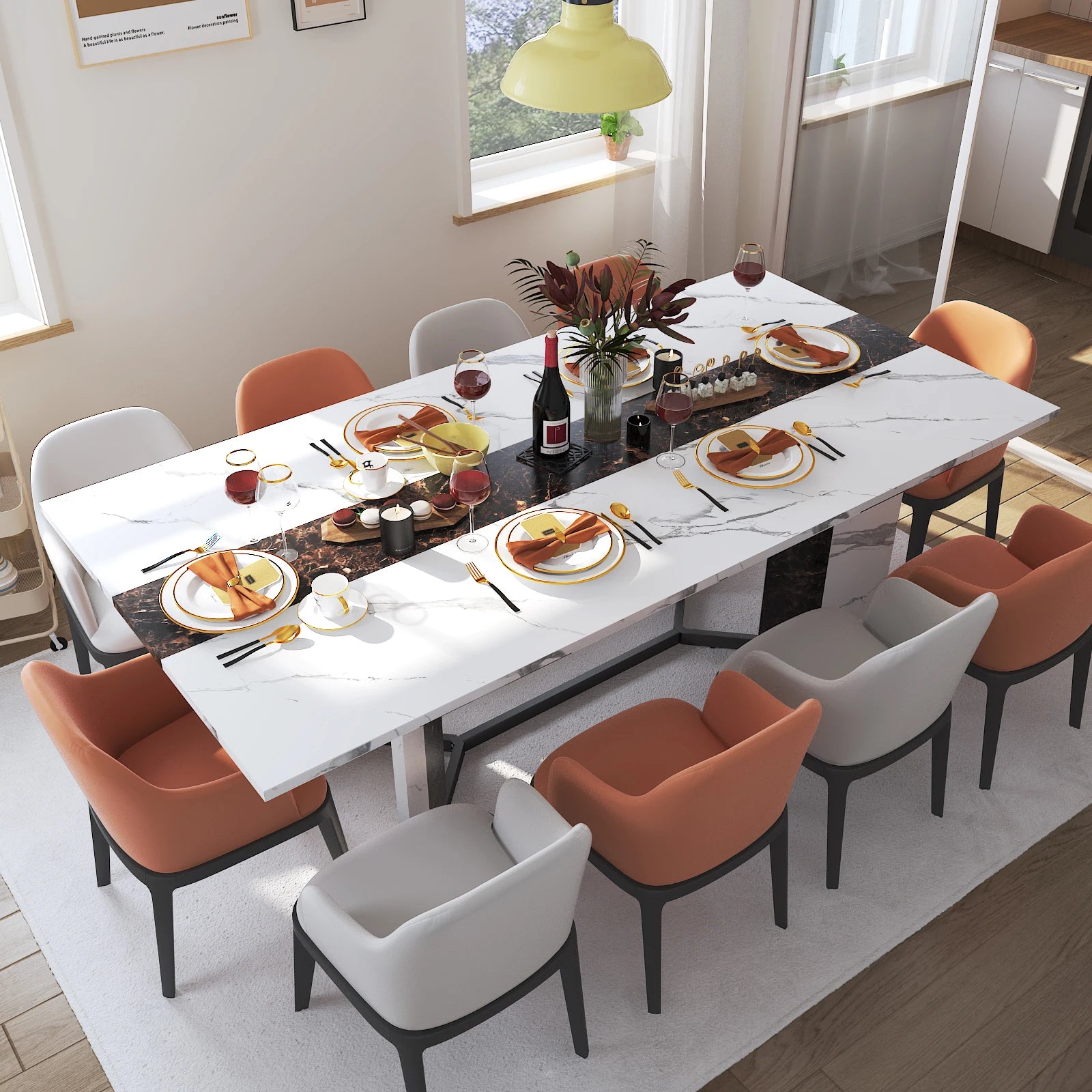 Modern 71 Inch Rectangular White Dining Table for Family - Chic & Cheery Shopping