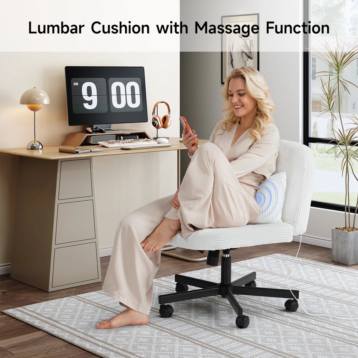 Massage Cross Leg Office Chair with Double Layer Cushion - Chic & Cheery Shopping