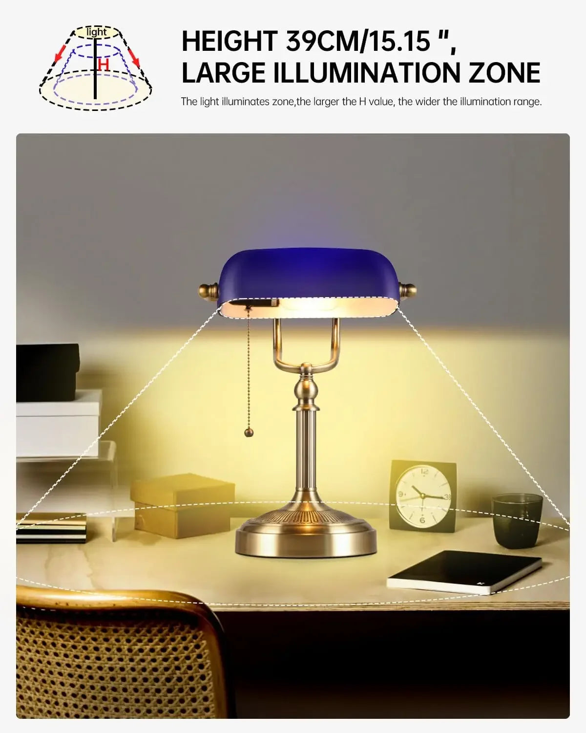 Newrays Blue Glass Bankers Desk Lamp with Pull Chain Switch - Chic & Cheery Shopping