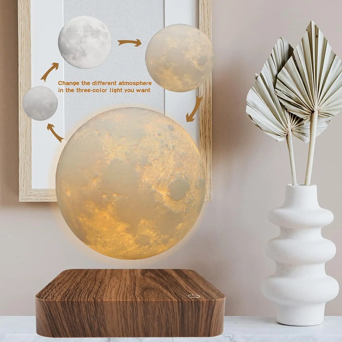 Magnetic Floating Moon Lamp with Wooden Base and LED Lights - Chic & Cheery Shopping