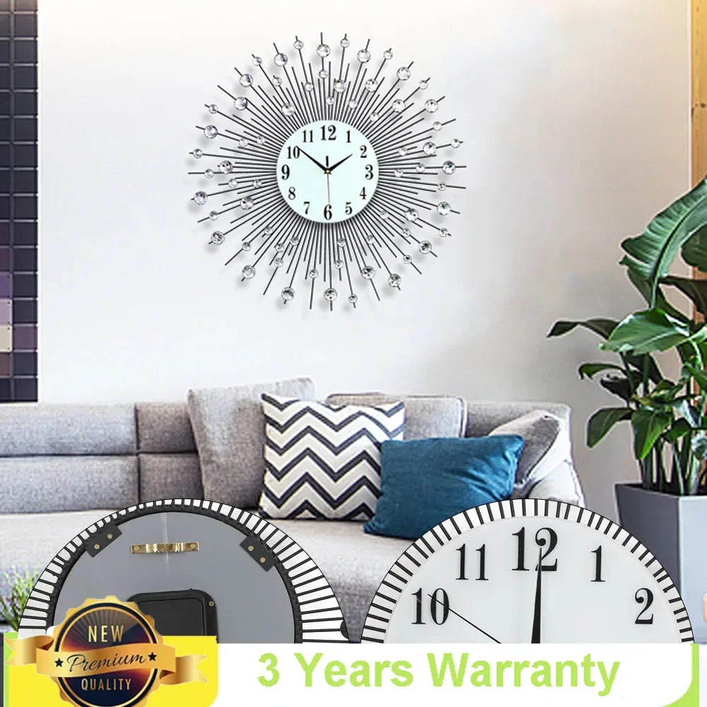 Large Metal Sunburst Wall Clock 60x60cm Luxury Home Decor - Chic & Cheery Shopping