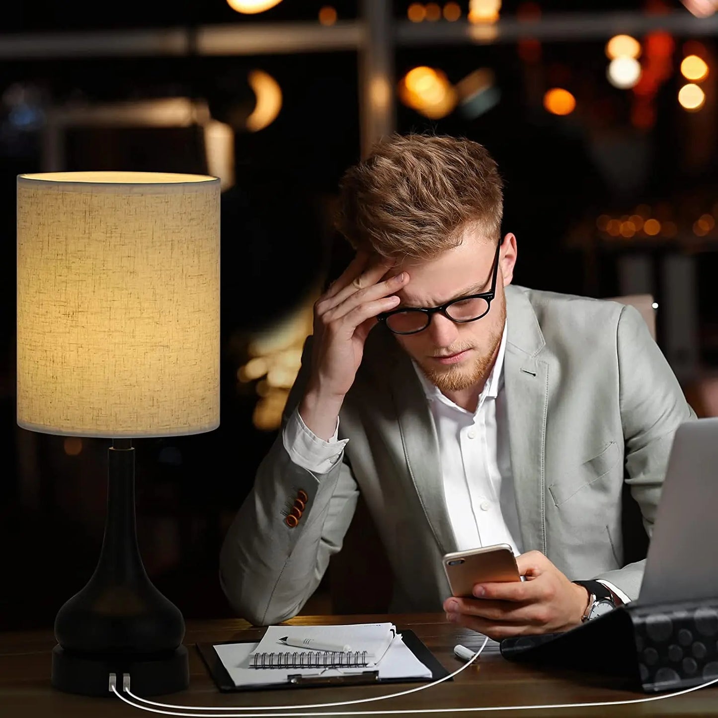 Touch Control Bedside Lamp Set with USB Charging Ports - Chic & Cheery Shopping