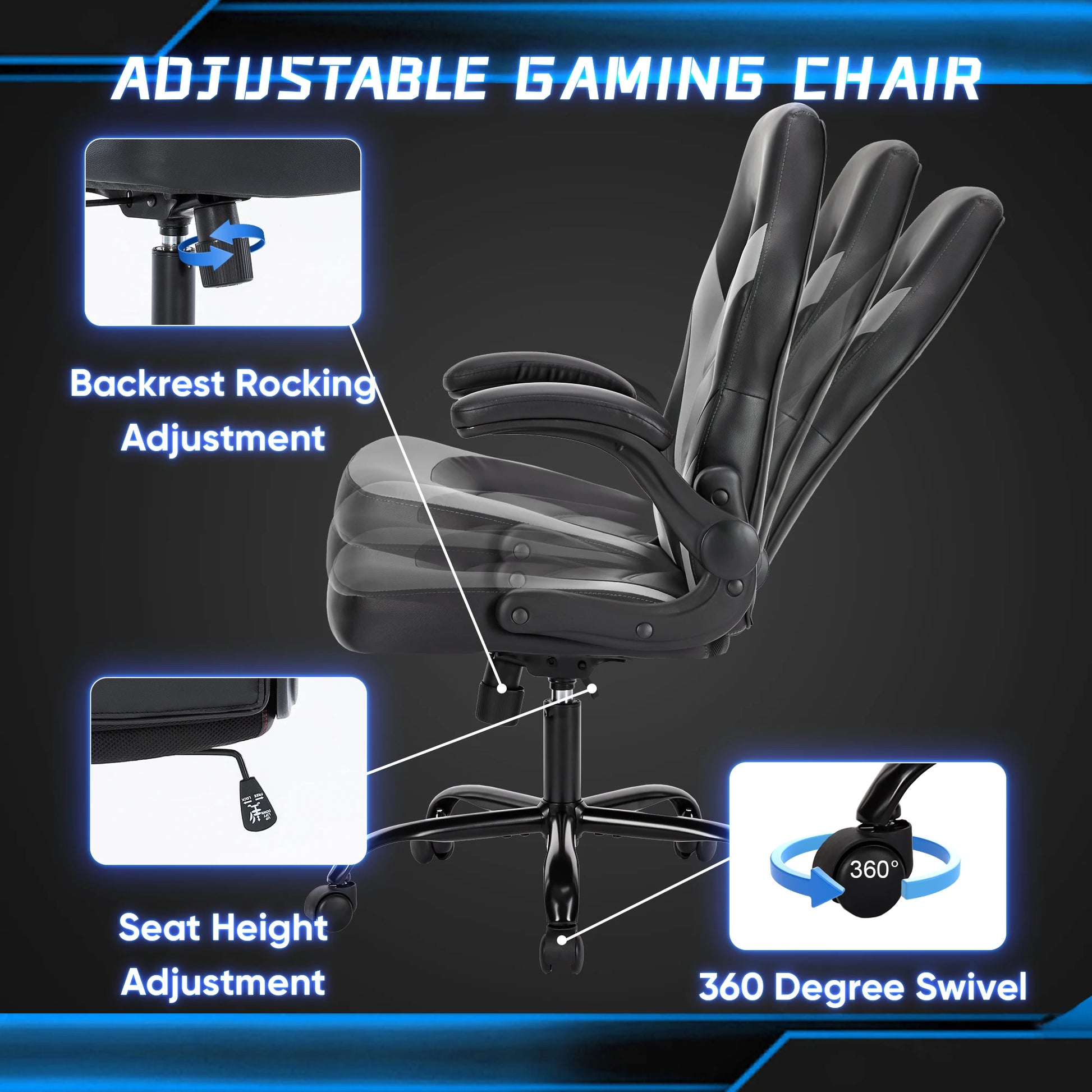 JHK Adjustable Ergonomic PU Leather Gaming Desk Chair - Chic & Cheery Shopping