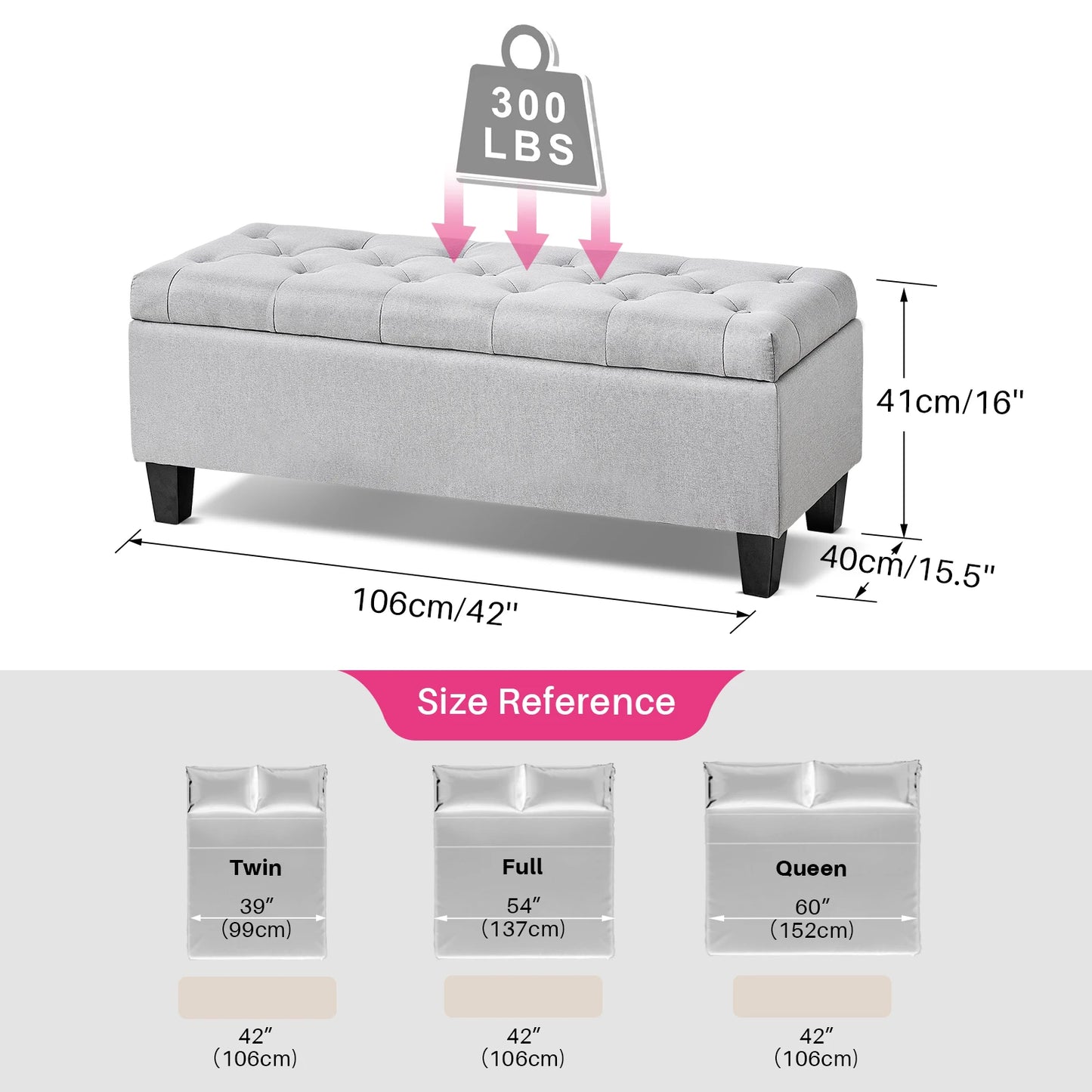 Redlife 42 Inch Tufted Storage Ottoman Bench for Home - Chic & Cheery Shopping