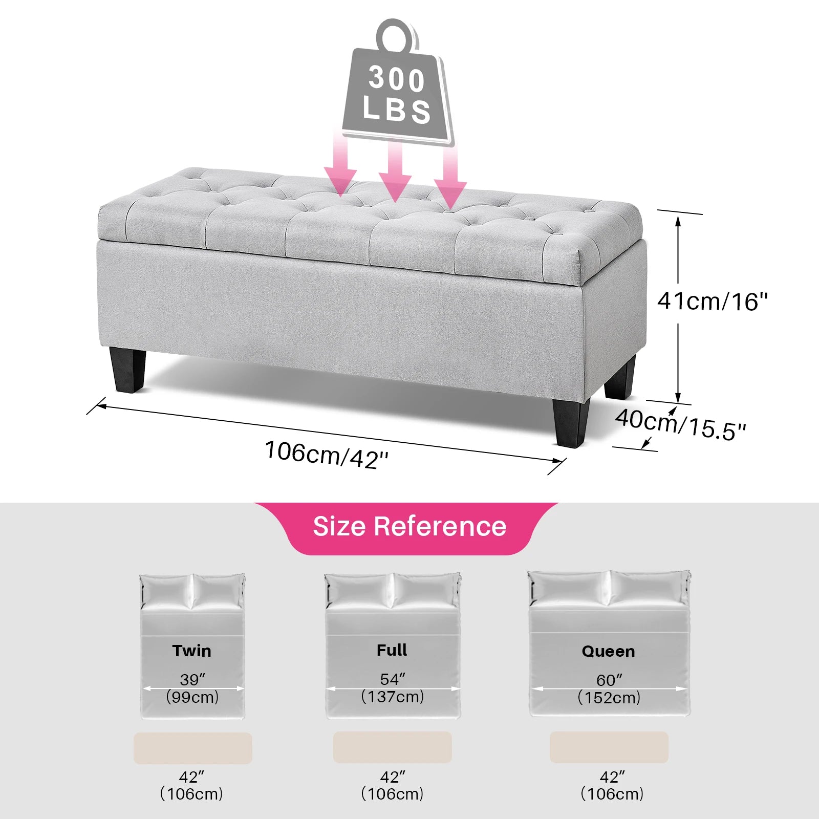 Redlife 42 Inch Tufted Storage Ottoman Bench for Home - Chic & Cheery Shopping