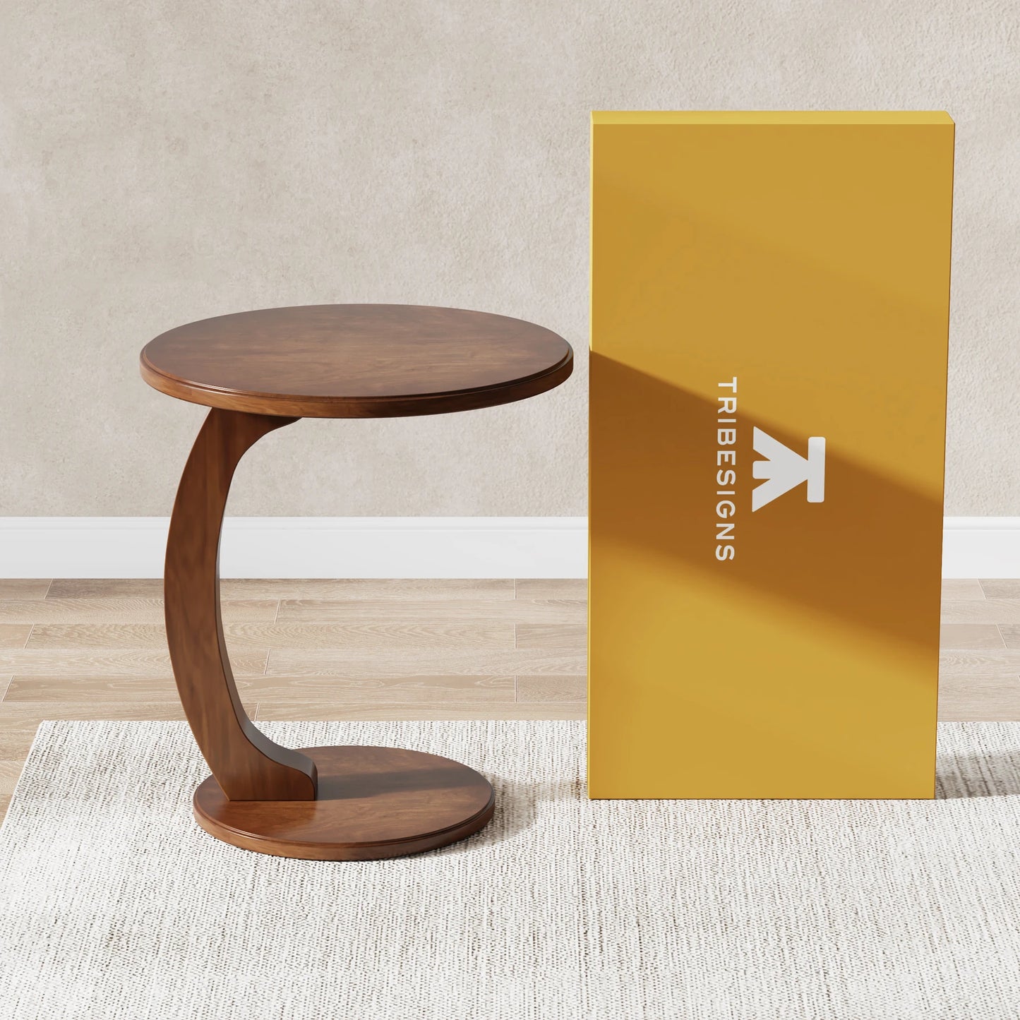 Tribesigns Round Wood C-Shaped Side Table for Living Room - Chic & Cheery Shopping