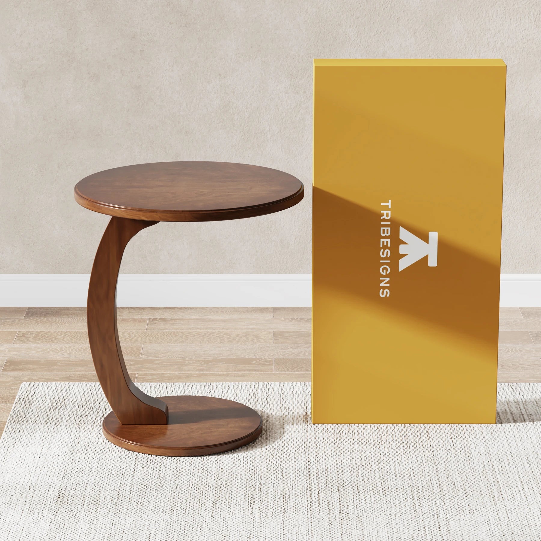 Tribesigns Round Wood C-Shaped Side Table for Living Room - Chic & Cheery Shopping