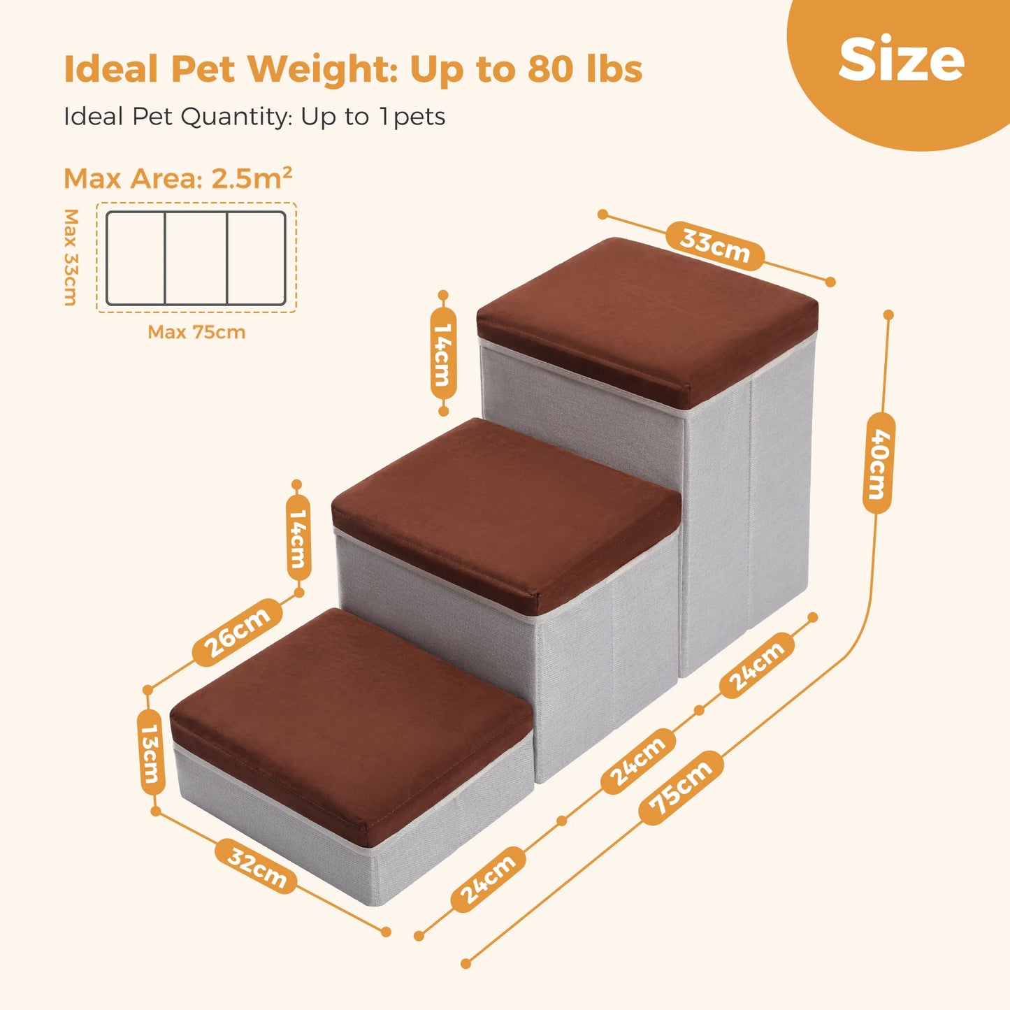 Foldable 3-Tier Dog Stairs with Storage for Small Pets - Chic & Cheery Shopping